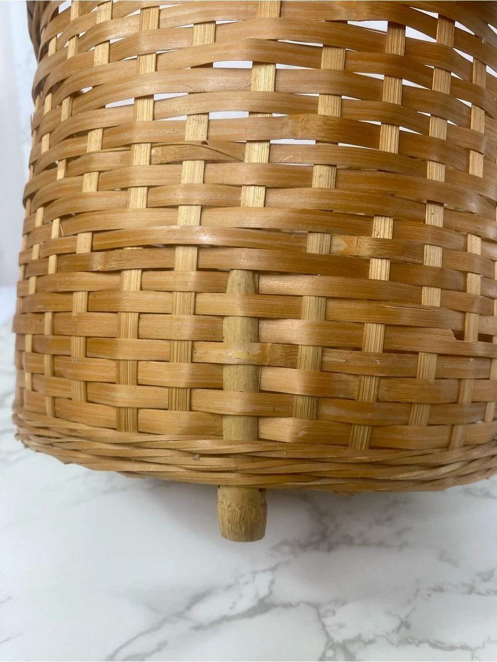Vintage Boho woven bamboos planter/ basket with feet
